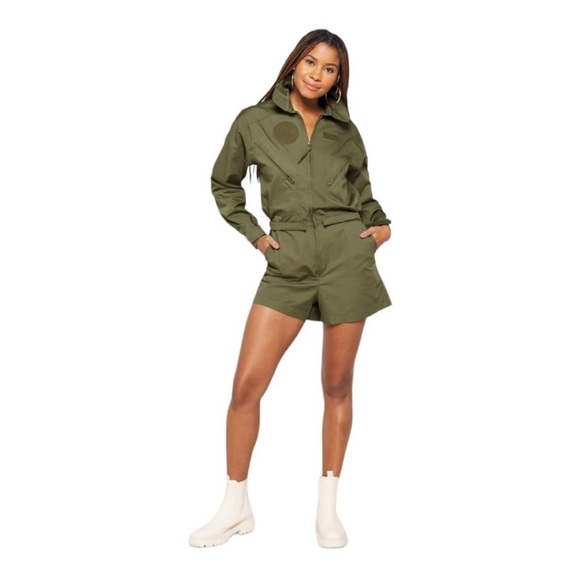 Good American Flight Romper Olive Green Utility Jumpsuit Khaki Zip Workwear S - Picture 12 of 12